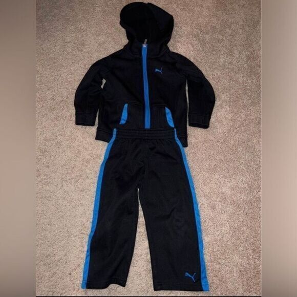 Puma Kids Black and Blue Tracksuit Set Hooded‎ Jacket Pants Sportswear - Picture 3 of 4
